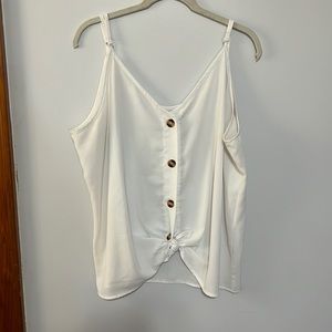 White Button Front Tank